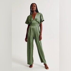 Abercrombie & Fitch Satin Jumpsuit High Rise Smock Fitted Pistachio Green Size S